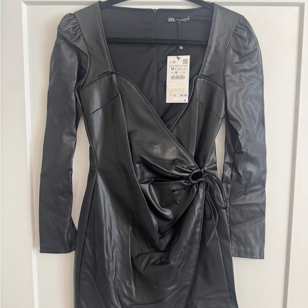 Zara Black Faux Leather Wrap Jacket